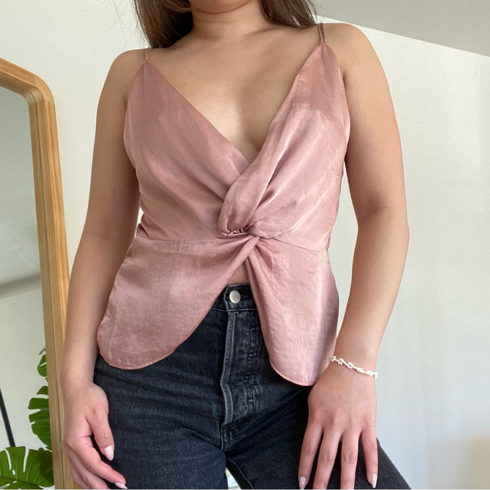Satin-like plunge neck tank